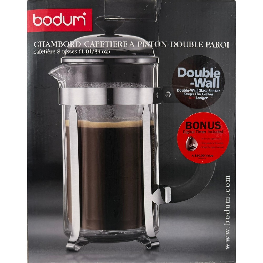 Bodum Chambord Double Wall French Press Coffee Maker 34oz 8 Cup Chrome 10573-16